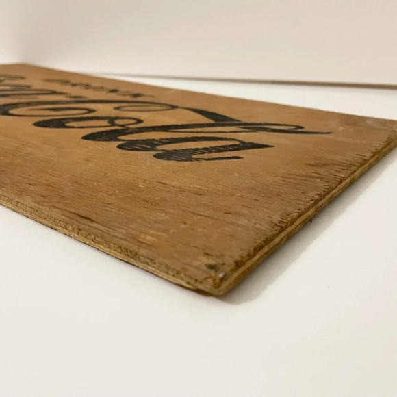 Coca Cola Plywood Advertisement Wooden Ad Drink Coke 19.25 x 10  in Sign - Picture 14 of 15